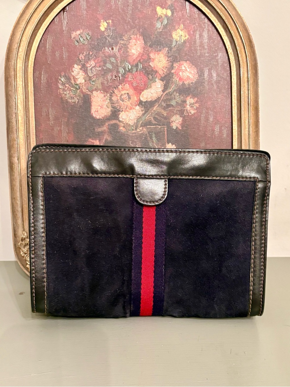 Vintage Gucci Suede Clutch Bag - Navy Blue